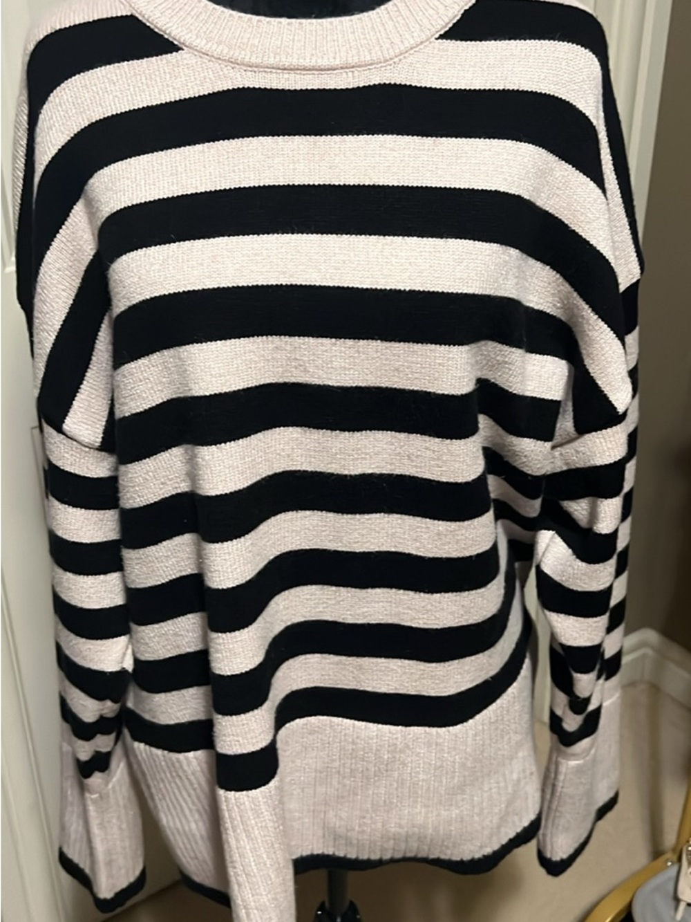 Philosophy Black and Cream Striped Crewneck Sweater